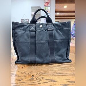 Hermes Black Canvas Tote, Medium